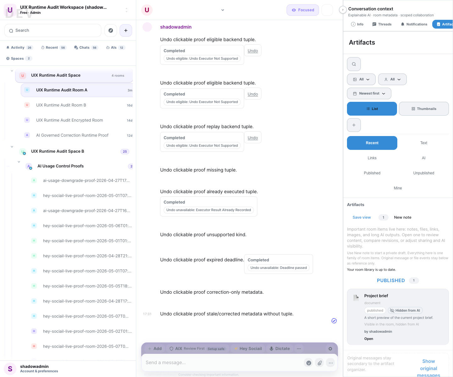 Sociail artifact panel list proof
