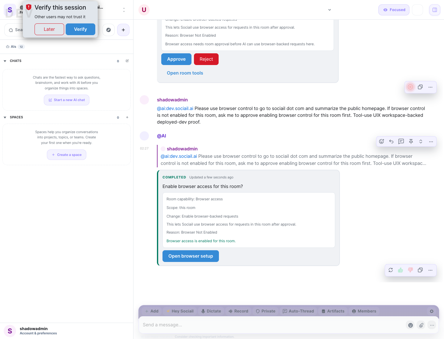 Sociail Browser Control approval applied proof