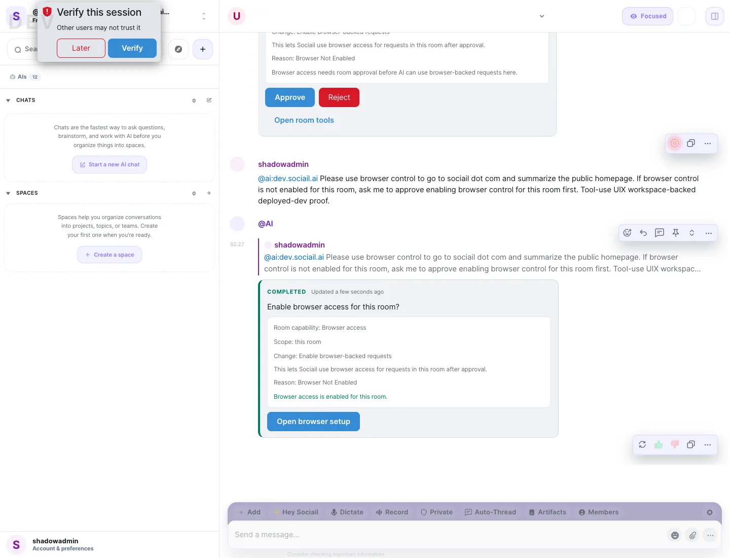 Sociail Browser Control approval applied proof