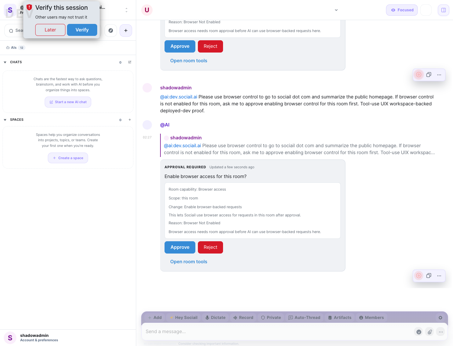 Sociail Browser Control approval card proof