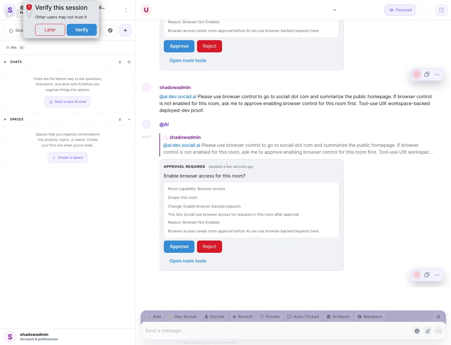 Sociail Browser Control approval card proof