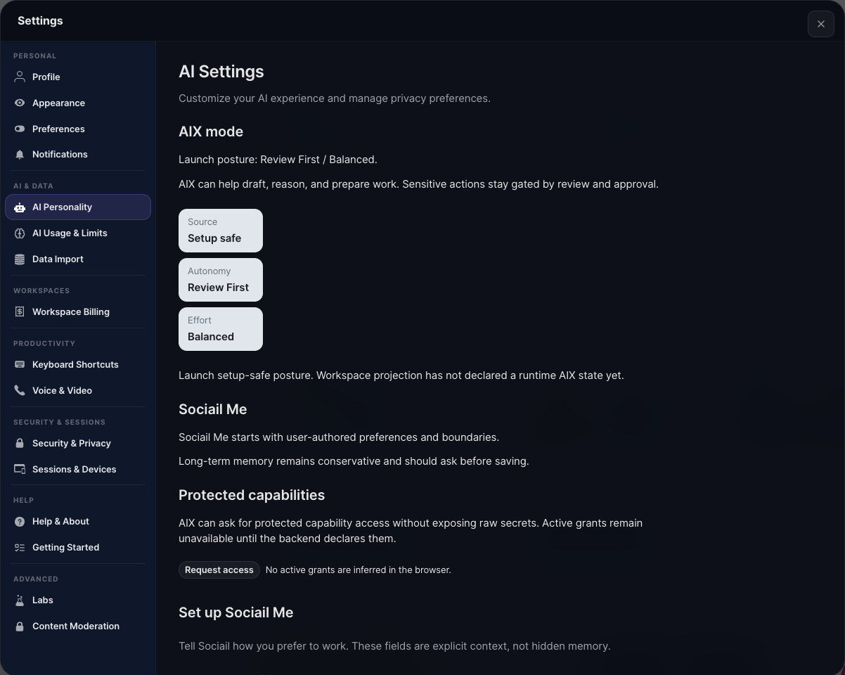 Sociail AI settings proof