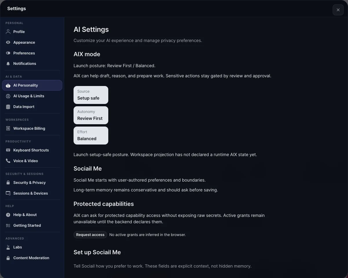 Sociail AI settings proof