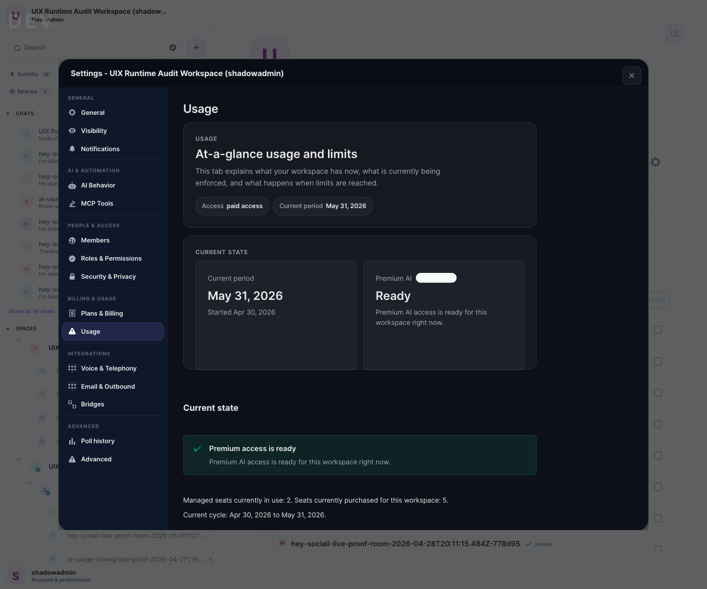 Sociail workspace usage proof