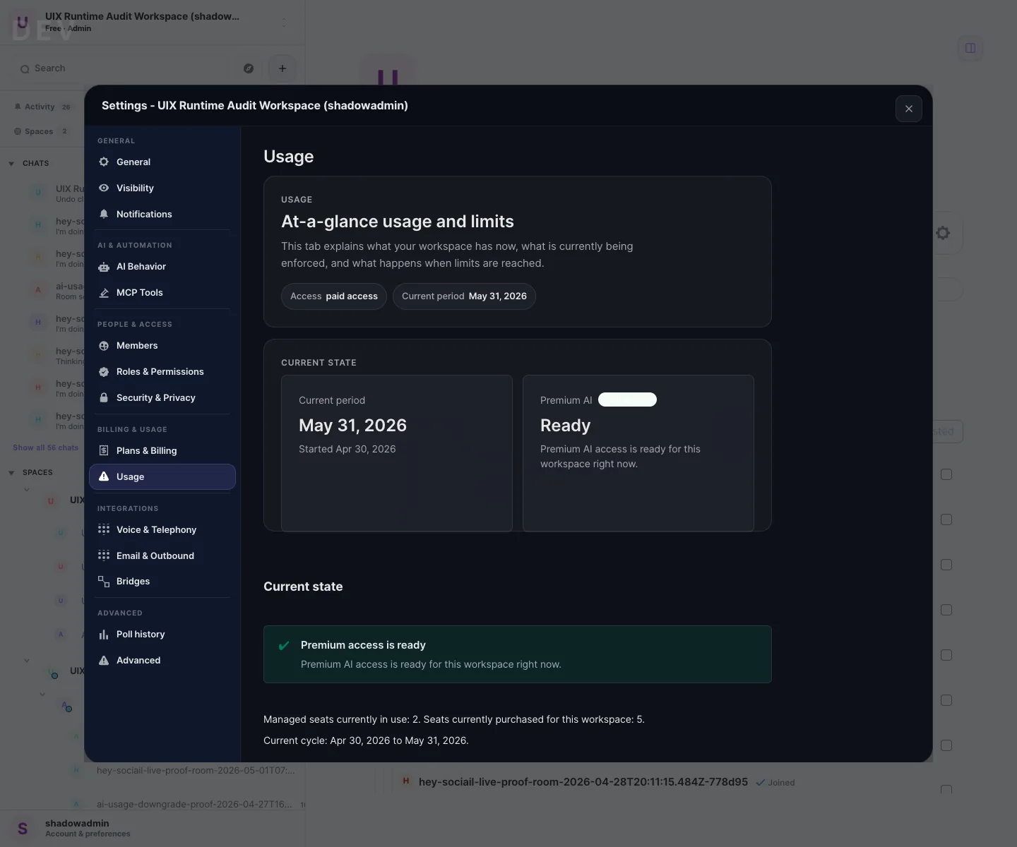 Sociail workspace usage proof
